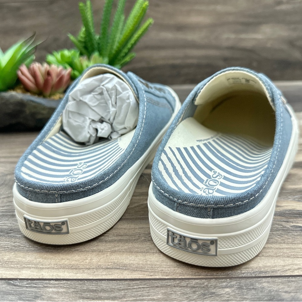 ❌SOLD OUT❌NIB Taos Footwear EZ Soul Mule Sneaker Lake Blue Wash Canvas 7.5M - Picture 8 of 12